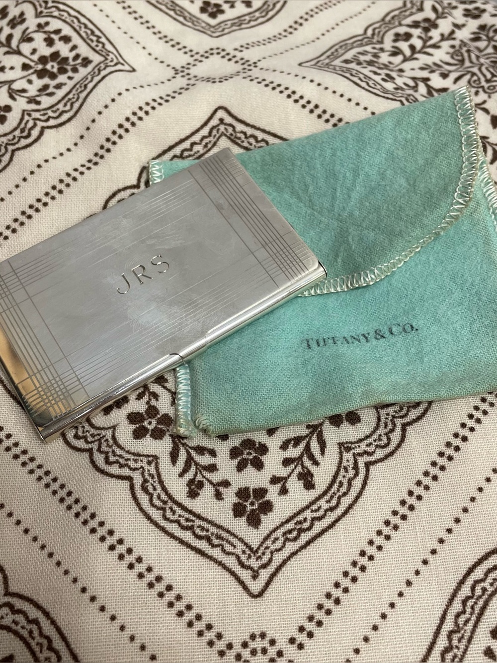 VINTAGE TIFFANY & CO SILVER BUSINESS CARD HOLDER WITH DUSTBAG